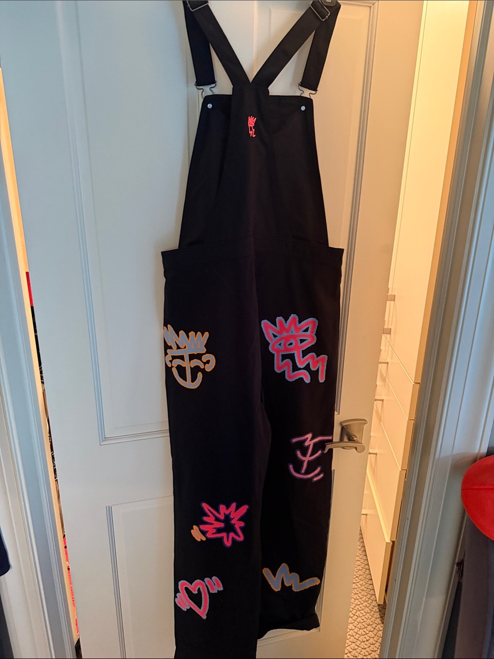 adidas Love Unites gender neutral Black Neon Graphic Overall Jumpsuit 30" Inseam - Picture 6 of 7